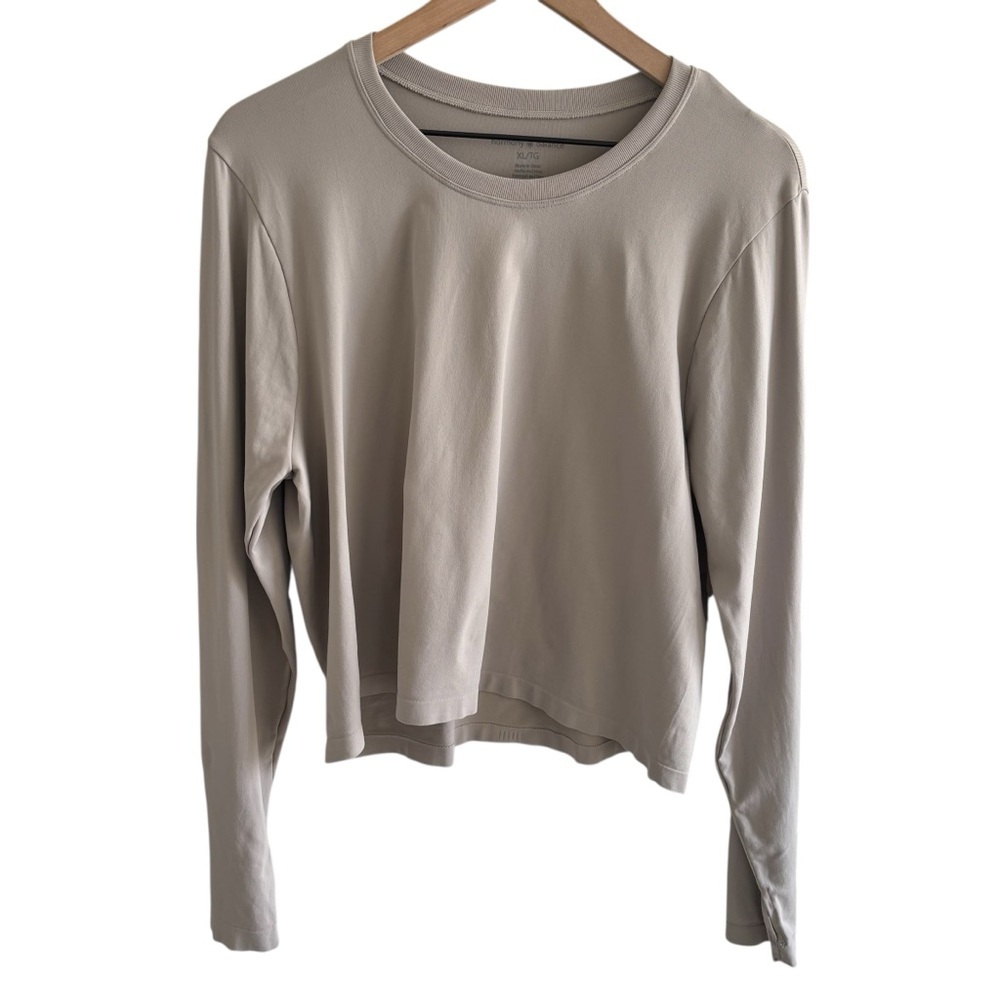 Harmony Balance Crop Top Women's XL Long Sleeve Thumbholes Yoga Taupe Athleisure